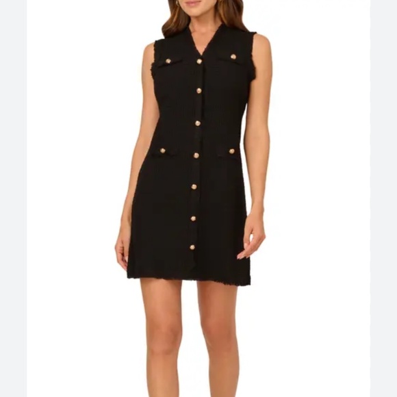 NWT Adrianna Papell Sweater Shift Dress Waffle Knit Sleeveless Mini Length Black - Picture 16 of 16